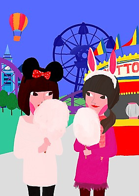 전신 PSD 나무 식물 라이프스타일 여자 음식 일러스트 놀이 휴식 서기 들기 사람 취미 야외 두명 라이프 친구 놀이공원 기구 열기구 머리띠 놀이기구 판매대 시계탑 대관람차 솜사탕 상업시설 여자만 국내일러스트 컨셉 장신구 관계 항공교통 모션 디저트 생활 탑 테마파크 시설 상업 파일형식