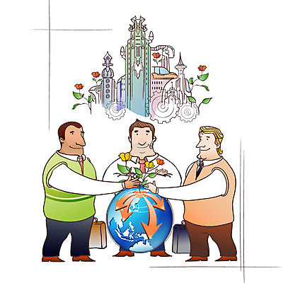 외국인 남자 꽃 지구 일러스트 비즈니스 협력 첨단산업 사람 빌딩 건물 세명 세계 글로벌 디지털 글로벌비즈니스 비즈니스캐릭터 톱니바퀴 하이테크 화합 미래도시 전파 첨단도시 디지털산업 교류 세계자원 황인 남자만 일러캐릭터 식물 캐릭터 건축물 산업 미래 기술 인종 도시