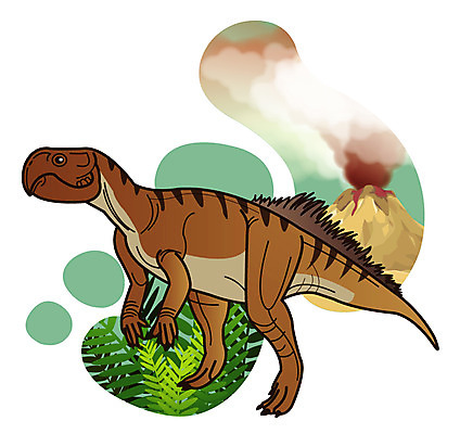 EPS 식물 동물 척추동물 캐릭터 한마리 일러스트 파충류 사람없음 풀 풀잎 연기 폭발 공룡 화산 분출 분화구 용암 화산폭발 공룡캐릭터 멸종 중생대 활화산 백악기 초식 프시타코사우루스 일러캐릭터 1 잎 산 풀_식물 역사 파일형식 벡터