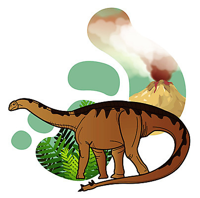 EPS 식물 동물 척추동물 캐릭터 한마리 일러스트 파충류 사람없음 풀 풀잎 연기 폭발 공룡 화산 분출 분화구 용암 화산폭발 공룡캐릭터 멸종 중생대 활화산 백악기 슈노사우루스 초식 일러캐릭터 1 잎 산 풀_식물 역사 파일형식 벡터