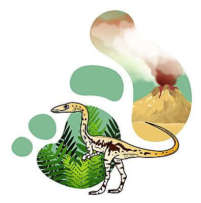 EPS 식물 동물 척추동물 캐릭터 한마리 일러스트 파충류 사람없음 풀 풀잎 연기 폭발 공룡 화산 분출 분화구 용암 화산폭발 공룡캐릭터 육식 멸종 중생대 활화산 백악기 코엘로피시스 일러캐릭터 1 잎 산 풀_식물 역사 파일형식 벡터