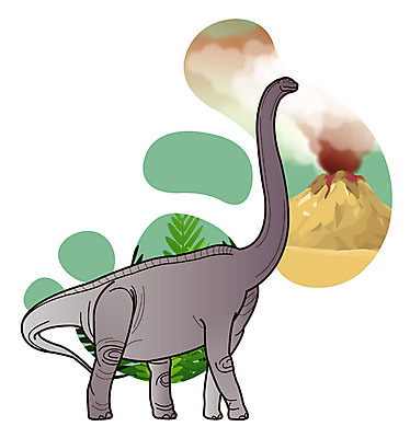 EPS 식물 동물 척추동물 캐릭터 한마리 일러스트 파충류 사람없음 풀 풀잎 연기 폭발 공룡 화산 분출 분화구 용암 화산폭발 공룡캐릭터 멸종 중생대 활화산 백악기 브라키오사우루스 초식 일러캐릭터 1 잎 산 풀_식물 역사 파일형식 벡터