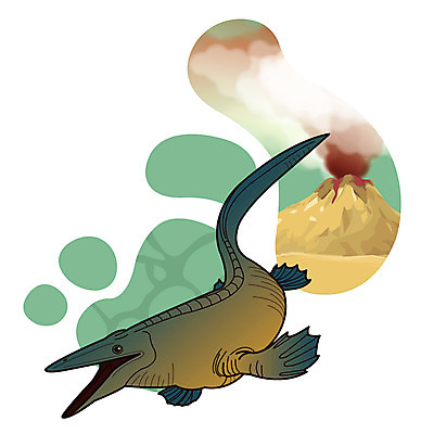 EPS 동물 척추동물 캐릭터 한마리 일러스트 파충류 사람없음 풀잎 연기 폭발 공룡 화산 지느러미 분출 분화구 용암 화산폭발 공룡캐릭터 육식 멸종 중생대 활화산 모사사우루스 백악기 일러캐릭터 1 잎 산 풀_식물 역사 파일형식 벡터