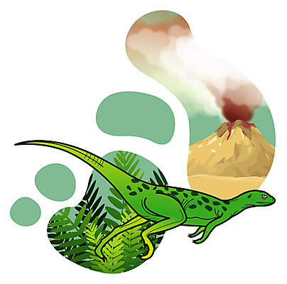 EPS 식물 동물 척추동물 캐릭터 한마리 일러스트 파충류 사람없음 풀 풀잎 연기 폭발 공룡 화산 분출 분화구 용암 화산폭발 공룡캐릭터 멸종 중생대 활화산 레소토사우루스 백악기 초식 일러캐릭터 1 잎 산 풀_식물 역사 파일형식 벡터