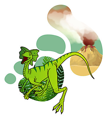 EPS 식물 동물 척추동물 캐릭터 한마리 일러스트 파충류 사람없음 풀 풀잎 연기 폭발 공룡 화산 분출 분화구 용암 화산폭발 공룡캐릭터 육식 멸종 중생대 활화산 딜로포사우루스 백악기 일러캐릭터 1 잎 산 풀_식물 역사 파일형식 벡터