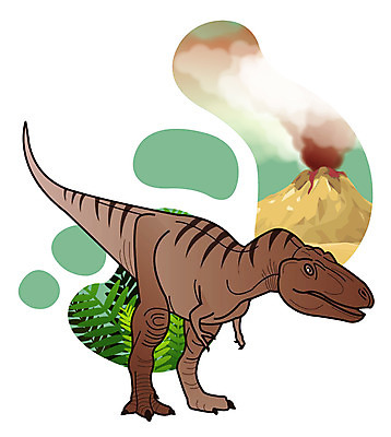 EPS 식물 동물 척추동물 캐릭터 한마리 일러스트 파충류 사람없음 풀 풀잎 연기 폭발 공룡 화산 분출 분화구 용암 화산폭발 공룡캐릭터 육식 멸종 중생대 활화산 백악기 알베르토사우루스 일러캐릭터 1 잎 산 풀_식물 역사 파일형식 벡터