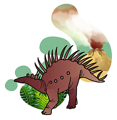EPS 식물 동물 척추동물 캐릭터 한마리 일러스트 파충류 사람없음 풀 풀잎 연기 폭발 공룡 화산 분출 분화구 용암 화산폭발 공룡캐릭터 멸종 중생대 활화산 백악기 초식 후아양고사우루스 일러캐릭터 1 잎 산 풀_식물 역사 파일형식 벡터