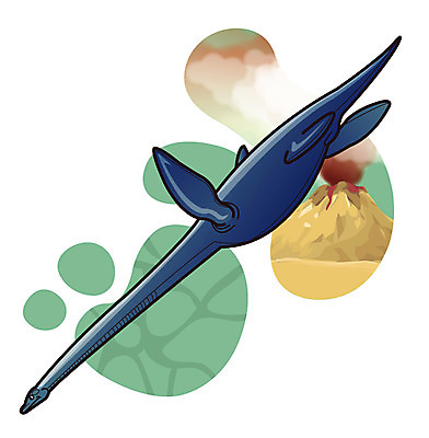 EPS 식물 동물 척추동물 캐릭터 한마리 일러스트 파충류 사람없음 풀 풀잎 연기 폭발 공룡 화산 분출 분화구 용암 화산폭발 공룡캐릭터 육식 멸종 중생대 활화산 백악기 엘라스모사우루스 익룡 일러캐릭터 1 잎 산 풀_식물 역사 파일형식 벡터