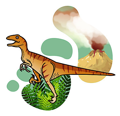 EPS 식물 동물 척추동물 캐릭터 한마리 일러스트 파충류 사람없음 풀 풀잎 연기 폭발 공룡 화산 분출 분화구 용암 화산폭발 공룡캐릭터 육식 멸종 중생대 활화산 데이노니쿠스 백악기 일러캐릭터 1 잎 산 풀_식물 역사 파일형식 벡터