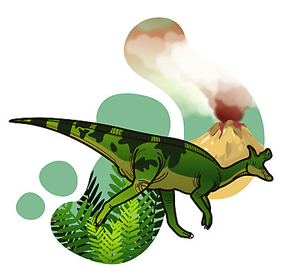 EPS 식물 동물 척추동물 캐릭터 한마리 일러스트 파충류 사람없음 풀 풀잎 연기 폭발 공룡 화산 분출 분화구 용암 화산폭발 공룡캐릭터 멸종 중생대 활화산 람베오사우루스 백악기 초식 일러캐릭터 1 잎 산 풀_식물 역사 파일형식 벡터