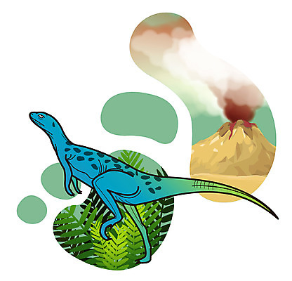 EPS 식물 동물 척추동물 캐릭터 한마리 일러스트 파충류 사람없음 풀 풀잎 연기 폭발 공룡 화산 분출 분화구 용암 화산폭발 공룡캐릭터 멸종 중생대 활화산 레소토사우루스 백악기 초식 일러캐릭터 1 잎 산 풀_식물 역사 파일형식 벡터