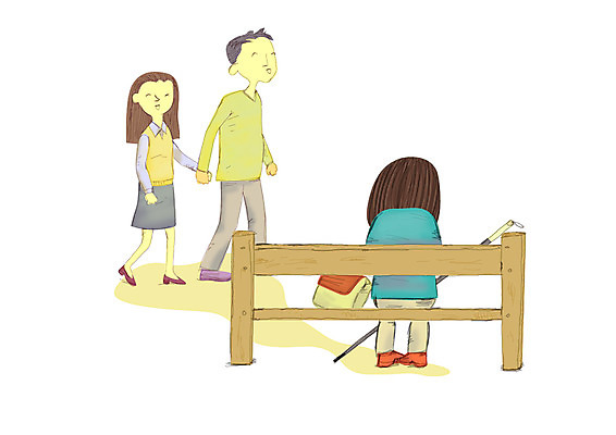 PSD 커플 시선 공원 공공시설 여자 남자 한쌍 벤치 의자 일러스트 지팡이 서기 사람 앉기 세명 손잡기 고독 장애인 사회이슈 사회복지 복지 선입견 소외감 소외계층 시각장애인 외톨이 편견 국내일러스트 감정 가구 컨셉 관계 모션 시설 장애 계급 파일형식