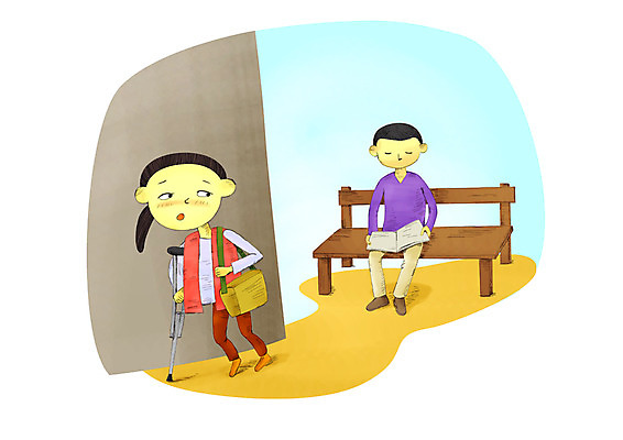 전신 PSD 여자 남자 남학생 벤치 의자 가방 일러스트 서기 사람 앉기 소년 두명 책 독서 장애인 엿보기 사회이슈 사회복지 복지 목발 밴 짝사랑 국내일러스트 학생 잡화 어린이 가구 컨셉 의료기기 모션 자동차 사랑 장애 파일형식