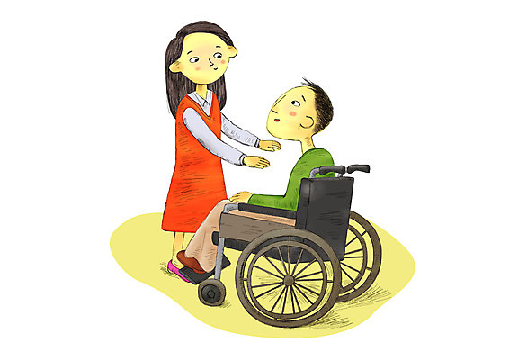 전신 PSD 커플 여자 남자 한쌍 일러스트 사랑 서기 사람 앉기 두명 마주보기 장애인 사회이슈 사회복지 복지 휠체어 극복 비장애인 선입견 편견 국내일러스트 감정 컨셉 관계 모션 장애 파일형식