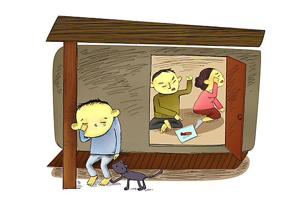 PSD 동물 한마리 여자 남자 반려견 아들 어린이 일러스트 가정 가족 엄마 주택 사람 앉기 성인 세명 고양이 슬픔 자녀 마루 아빠 개 강아지 울음 사회이슈 사회복지 복지 눈물 문서 싸움 방문 부부싸움 이혼 국내일러스트 1 부부 감정 컨셉 포유류 관계 모션 바닥 표정 건물 반려동물 파일형식