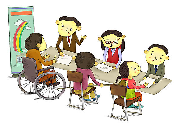 PSD 여자 남자 무지개 의자 일러스트 탁자 안내 사람 앉기 여러명 구직 상담원 장애인 사회이슈 사회복지 복지 휠체어 상담 문서 일자리 이력서 사회복지사 일자리박람회 채용박람회 장애인취업 국내일러스트 자연요소 직업 가구 다수 컨셉 비즈니스 모션 사무원 장애 박람회 파일형식