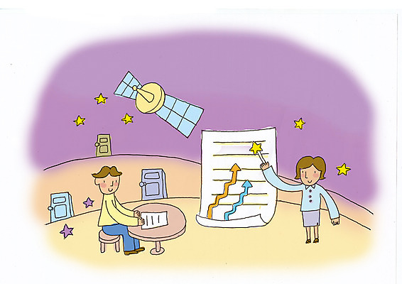 PSD 여자 남자 화살표 별 종이 의자 일러스트 비즈니스 통신 탁자 그래프 사람 두명 문 인공위성 업무 직장인 비즈니스맨 비즈니스우먼 발표 작업실 보고 프레젠테이션 문서 상승 위성안테나 지시봉 국내일러스트 자연요소 직업 가구 컨셉 안테나 작업 파일형식