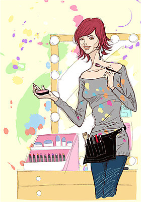 EPS 직업 여자 일러스트 실내 한명 사람 20대 성인 화장 앞치마 화장품 거울 화장용품 붓 전문직 미용실 뷰티샵 화장대 머리손질 메이크업아티스트 분장실 여자만 여자한명만 성인여자만 청년만 청년여자만 성인한명만 청년여자한명만 성인여자한명만 성인만 국내일러스트 1 가구 청년 내부 뷰티 상점 미용용품 파일형식 벡터