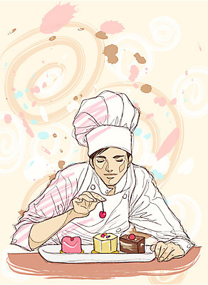 직업 남자 빵 일러스트 사람 과자 케이크 전문직 제빵사 남자만 국내일러스트 음식 디저트