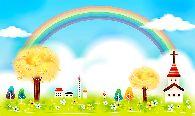 EPS 주간 나무 식물 구름 시설물 건축물 현대건축 건축 꽃 기독교 종교 백그라운드 무지개 꽃밭 일러스트 종교건축 종교시설 하늘 이벤트 사람없음 야외 건물 교회 마을 국내일러스트 자연요소 시설 파일형식 벡터