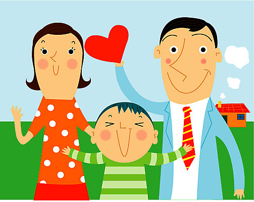 EPS 여자 남자 행복 어린이 일러스트 가족 엄마 주택 사랑 사람 야외 세명 하트 아빠 핵가족 즐거움 국내일러스트 모양 감정 관계 건물 파일형식 벡터