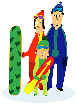 EPS 라이프스타일 여자 남자 어린이 스포츠 여행 겨울 일러스트 가족 엄마 휴가 스키 스키장 고글 사람 세명 보드 아빠 핵가족 스키복 국내일러스트 옷 계절 관계 겨울스포츠 생활 파일형식 벡터