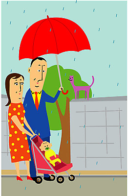 EPS 나무 라이프스타일 여자 남자 길 일러스트 우산 가족 엄마 사람 야외 세명 담장 고양이 아기 비 아빠 골목길 핵가족 유모차 국내일러스트 자연요소 식물 포유류 관계 날씨 생활 반려동물 아기용품 파일형식 벡터