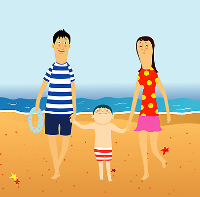 EPS 라이프스타일 여자 남자 수영복 어린이 바다 여행 일러스트 가족 엄마 휴가 불가사리 사람 해변 세명 여름휴가 바캉스 모래사장 아빠 해수욕장 핵가족 즐거움 튜브 국내일러스트 옷 감정 관계 극피동물 생활 파일형식 벡터 여름_계절