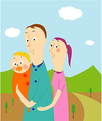 EPS 나무 식물 구름 라이프스타일 여자 남자 길 일러스트 가족 엄마 산 사람 야외 세명 소풍 아기 아빠 핵가족 국내일러스트 자연요소 관계 생활 야외활동 파일형식 벡터