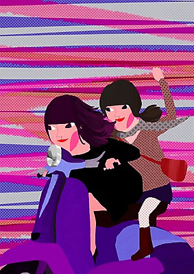 전신 PSD 라이프스타일 여자 육상교통 교통수단 백그라운드 무늬 가방 일러스트 사람 두명 라이프 달리기 손들기 스카프 드라이브 운전 스쿠터 오토바이 승차 크로스백 라이딩 바이크라이딩 여자만 국내일러스트 잡화 교통 모션 생활 바이크 목도리 파일형식