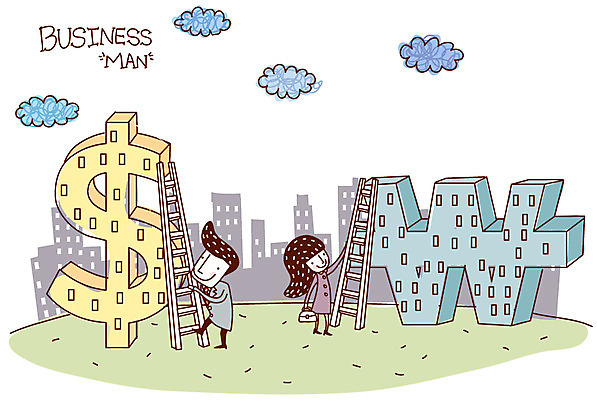 EPS 구름 여자 남자 일러스트 비즈니스 사다리 사람 빌딩 야외 두명 건물 라이프 금융 경제 비즈니스라이프 달러 도시 비즈니스맨 원화 화폐기호 국내일러스트 자연요소 라이프스타일 건축물 기호 돈 생활 도구 직장인 화폐 파일형식 벡터