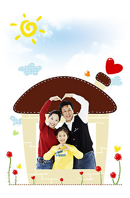 PSD 구름 편집이미지 여자 남자 꽃 딸 어린이 가족 하늘 엄마 주택 굴뚝 웃음 사람 소녀 세명 태양 하트 아빠 핵가족 이미지편집 자연요소 모양 식물 관계 표정 건물 파일형식