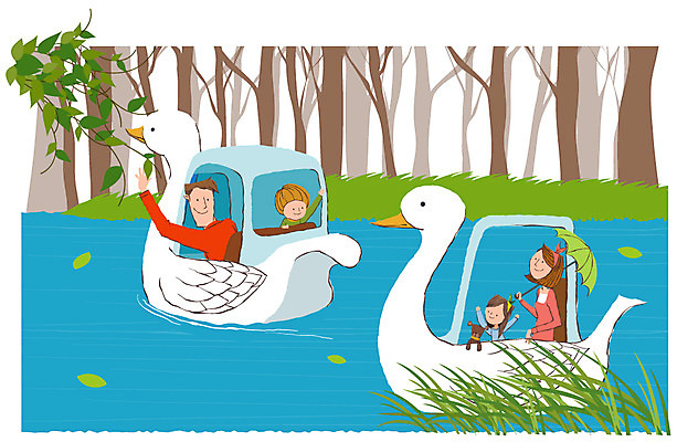 EPS 나무 식물 여자 남자 딸 아들 호수 어린이 일러스트 가족 엄마 나뭇잎 사람 소녀 소년 여러명 야외 강 소풍 인사 풀 아빠 숲 양산 오리배 오리보트 선박 국내일러스트 다수 수상교통 잎 관계 야외활동 예절 파일형식 벡터