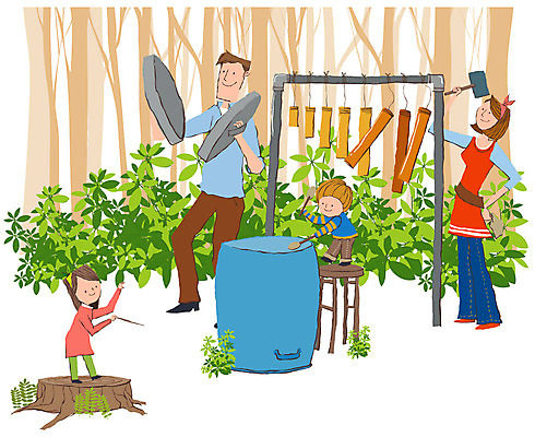 EPS 나무 식물 여자 남자 딸 아들 어린이 악기 연주 의자 일러스트 가족 엄마 통 사람 소녀 소년 여러명 야외 소풍 재활용 뚜껑 풀 아빠 망치 숲 통나무 지휘봉 나무밑둥 지휘 재활용품 국내일러스트 음악 가구 다수 관계 야외활동 공구 친환경 파일형식 벡터