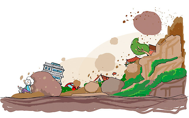 EPS 나무 식물 남자 일러스트 자연현상 자연 산 주택 한명 사람 20대 성인 야외 건물 환경 흙 피해 돌_바위 바위 풀 자연재해 재해 붕괴 산사태 남자만 남자한명만 성인남자만 청년만 청년남자만 청년남자한명만 성인한명만 성인남자한명만 성인만 무너짐 국내일러스트 1 건축물 모션 청년 생태계 파일형식 벡터