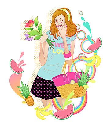 EPS 문양 라이프스타일 계절 여자 패션 꽃 무지개 티셔츠 무늬 가방 과일 일러스트 팔찌 수박 바나나 한명 사람 20대 성인 라이프 캐주얼 여름 쇼핑 유행 미니스커트 머리띠 원형 파인애플 여자만 여자한명만 성인여자만 청년만 청년여자만 성인한명만 청년여자한명만 성인여자한명만 성인만 국내일러스트 자연요소 도형 식물 1 잡화 옷 셔츠 장신구 청년 생활 치마 열대과일 파일형식 벡터