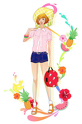 EPS 모자 문양 라이프스타일 계절 여자 패션 꽃 리본 포즈 셔츠 무늬 가방 과일 일러스트 팔찌 양말 수박 바나나 한명 사람 20대 성인 라이프 여름 쇼핑 유행 샌들 파인애플 블라우스 핫팬츠 여자만 여자한명만 성인여자만 청년만 청년여자만 성인한명만 청년여자한명만 성인여자한명만 성인만 국내일러스트 식물 1 잡화 신발 상의 장신구 바지 청년 생활 열대과일 파일형식 벡터