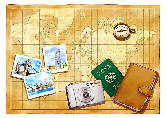 PSD 여행 세계지도 지도 일러스트 사람없음 전자제품 카메라 다이어리 가전제품 짐 계획 나침반 여행용품 여권 기념사진 안식처 여행준비 준비물 국내일러스트 컨셉 휴식 세계 사무용품 오브젝트 준비 파일형식