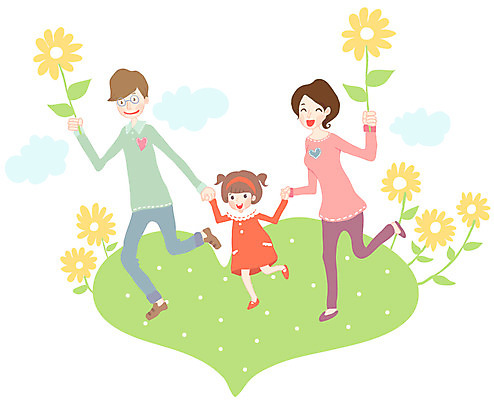 EPS 식물 구름 여자 남자 꽃 딸 행복 어린이 일러스트 가족 엄마 사랑 사람 소녀 야외 세명 부모 달리기 소풍 손잡기 자녀 하트 아빠 핵가족 국내일러스트 자연요소 모양 감정 관계 모션 야외활동 파일형식 벡터