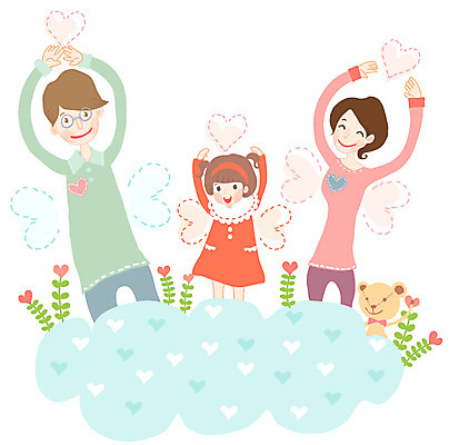 EPS 구름 여자 남자 딸 행복 어린이 인형 날개 일러스트 가족 엄마 사랑 사람 손짓 소녀 세명 부모 곰인형 자녀 하트 풀 아빠 핵가족 손하트 국내일러스트 자연요소 모양 식물 감정 관계 모션 파일형식 벡터