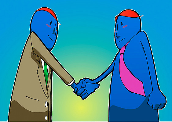 EPS 캐릭터 남자 일러스트 비즈니스 모션 넥타이 협력 악수 협상 서기 사람 두명 마주보기 손잡기 거래 직장인 비즈니스맨 비즈니스캐릭터 동료 계약 화합 남자만 일러캐릭터 직업 잡화 관계 손짓 파일형식 벡터