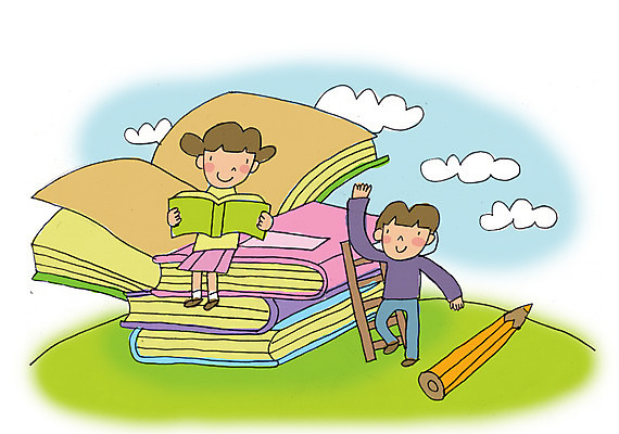 주간 PSD 구름 학생 여자 어린이교육 교육 남자 초등학생 어린이 일러스트 사다리 하늘 사람 소녀 소년 야외 두명 책 독서 필기구 연필 인사 손인사 어린이만 국내일러스트 자연요소 문구용품 학용품 도구 예절 파일형식