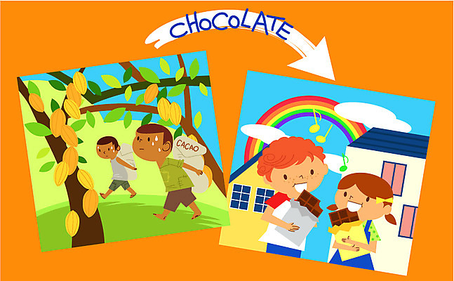 EPS 나무 구름 여자 남자 어린이 무지개 음표 일러스트 창문 주택 사람 소녀 소년 여러명 건물 환경 초콜릿 환경오염 오염 공정무역 노동착취 인권 인권착취 인권침해 착취 카카오 카카오나무 어린이만 국내일러스트 자연요소 식물 건축물 기호 음악 다수 컨셉 디저트 작업 무역 파일형식 벡터