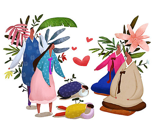 전신 PSD 식물 여자 명절 할아버지 노년 남자 꽃 행복 할머니 어린이 일러스트 가족 사랑 사람 여러명 성인 부모 설날 추석 자녀 하트 풀 한복 손주 국내일러스트 모양 한국전통 전통 기념일 감정 다수 관계 전통의상 파일형식