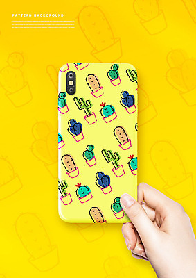 PSD 편집이미지 손 디자인 백그라운드 무늬 패턴 선인장 신체부위 스마트폰 노란색 패턴백그라운드 이미지편집 식물 컬러 사람 핸드폰 스마트기기 파일형식