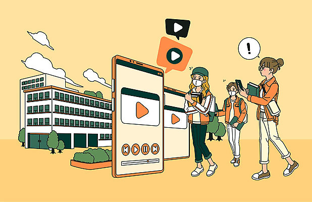 전신 여자 남자 대학생 일러스트 수업 모바일 마스크 들기 사람 20대 청년 성인 책 세명 스마트폰 주황색 어플리케이션 사회이슈 대학교 등교 재생 온라인 동영상 개학 온라인강의 전염병 청년만 코로나바이러스 사회적거리두기 원격수업 온라인개학 온택트 랜선라이프 델타변이바이러스 국내일러스트 AI파일 학생 라이프스타일 교육 캠페인 컬러 컨셉 학교 모션 핸드폰 스마트기기 바이러스 질병 강의 등하교 원격 성인만 파일형식 벡터 언택트