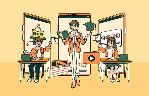 전신 여자 남자 초등학생 어린이 의자 일러스트 수업 모바일 들기 사람 앉기 정장 소녀 소년 성인 책 세명 노트북 스마트폰 스마트기기 강사 교사 주황색 헤드폰 헤드셋 어플리케이션 사회이슈 책상 마이크 재생 온라인 개학 온라인강의 전염병 코로나바이러스 사회적거리두기 원격수업 온라인개학 온택트 랜선라이프 델타변이바이러스 국내일러스트 AI파일 직업 학생 라이프스타일 옷 교육 캠페인 컬러 음향기기 가구 컨셉 학교 모션 전자제품 핸드폰 바이러스 질병 강의 원격 파일형식 벡터 언택트