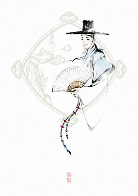 PSD 문양 남자 일러스트 장신구 캘리그라피 붓터치 한명 미소 사람 상반신 성인 전통문양 부채 한복 동양화 번짐 낙관 소매 선비 성인남자한명만 국내일러스트 갓모자 모자_잡화 1 한국전통 전통 전통소품 표정 미술 전통의상 남자한명만 성인남자만 파일형식 효과