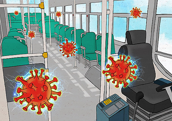 PSD 의자 일러스트 버스 대중교통 사람없음 바이러스 사회이슈 전염 차량내부 코로나바이러스 델타변이바이러스 국내일러스트 육상교통 교통수단 가구 컨셉 내부 질병 감염 파일형식