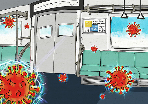 PSD 일러스트 대중교통 사람없음 바이러스 전철 사회이슈 전염 코로나바이러스 델타변이바이러스 국내일러스트 육상교통 교통수단 컨셉 질병 감염 파일형식